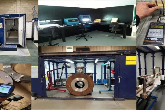 Non-destructive testing, inspection and measurement equipment inside an industrial manufacturing facility